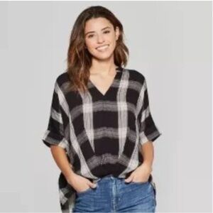 Universal Thread Black and Cream Plaid Blouse
